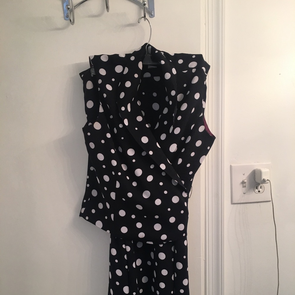 Navy blue and white polka dot 2 piece dress set